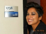 Vicci Martinez posing with her dressing room sign